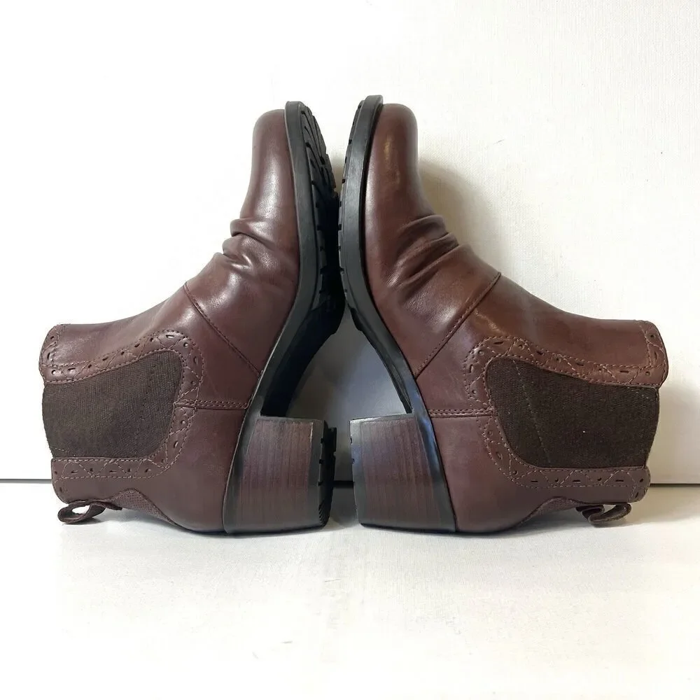 EARTH Bootie Womens Sz 7 M Brown Leather Pull On Comfort Casual Ankle Heel Boots